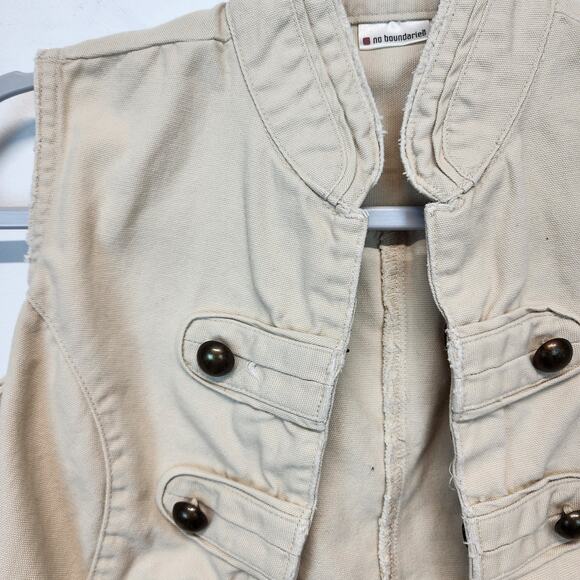 No Boundaries Y2K Military Vest Jr Small 3-5 Beige Distressed Big Buttons Chic - Picture 8 of 11